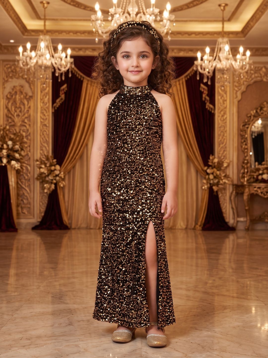 Black Sequins Party Wear Dress For Girls