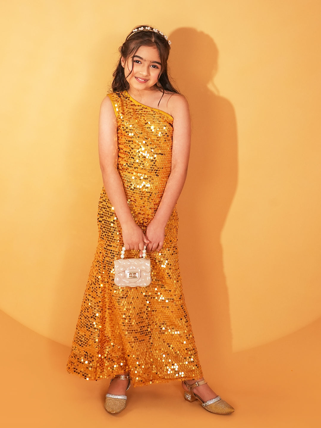 Golden Sequins Party Wear Dress For Girls