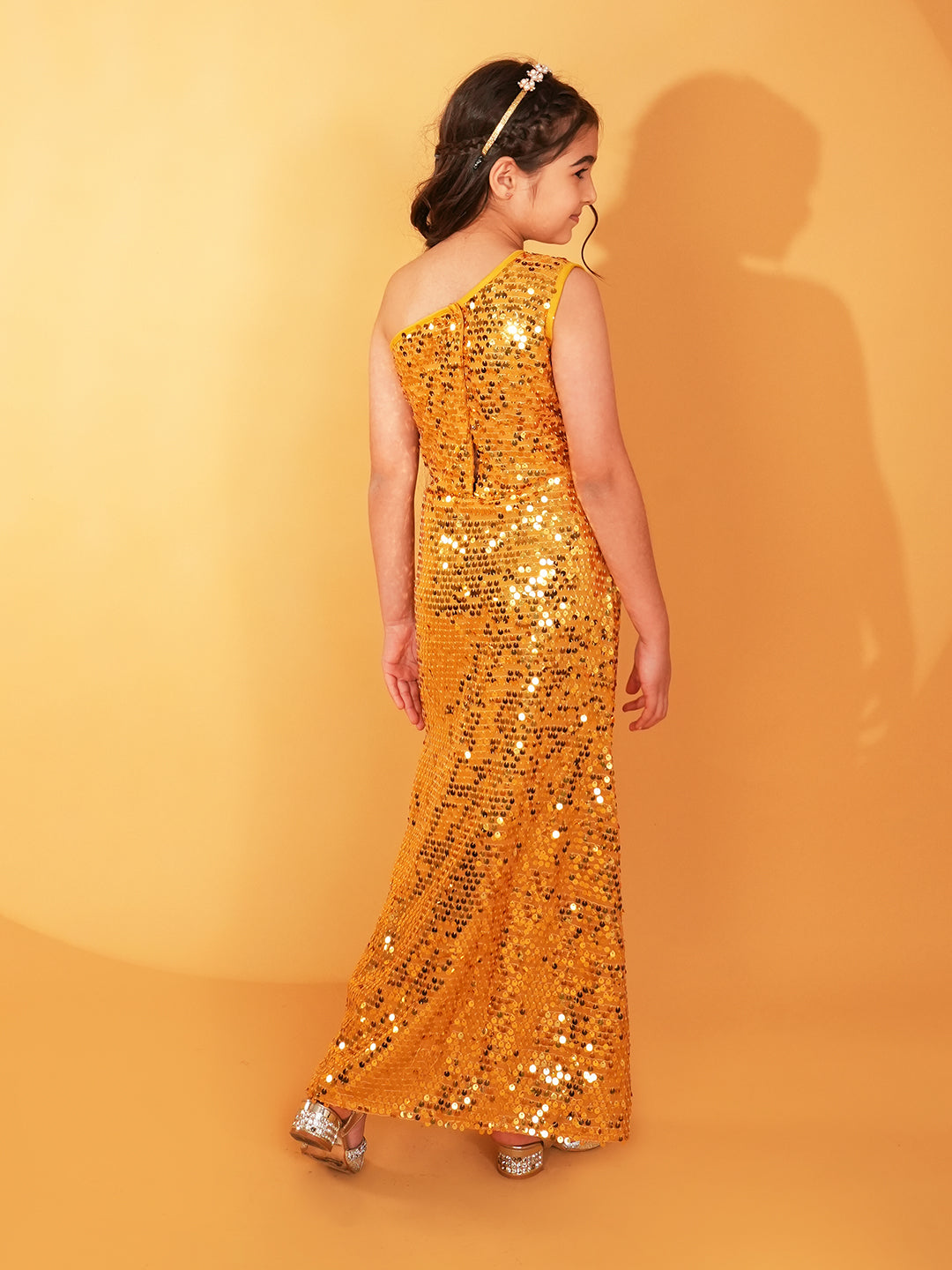 Golden Sequins Party Wear Dress For Girls