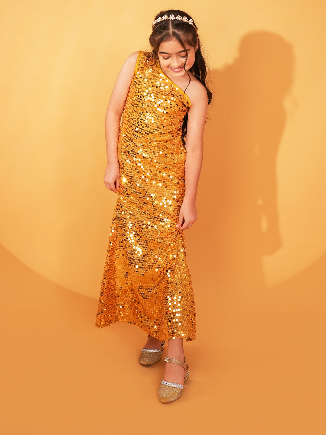 Golden Sequins Party Wear Dress For Girls