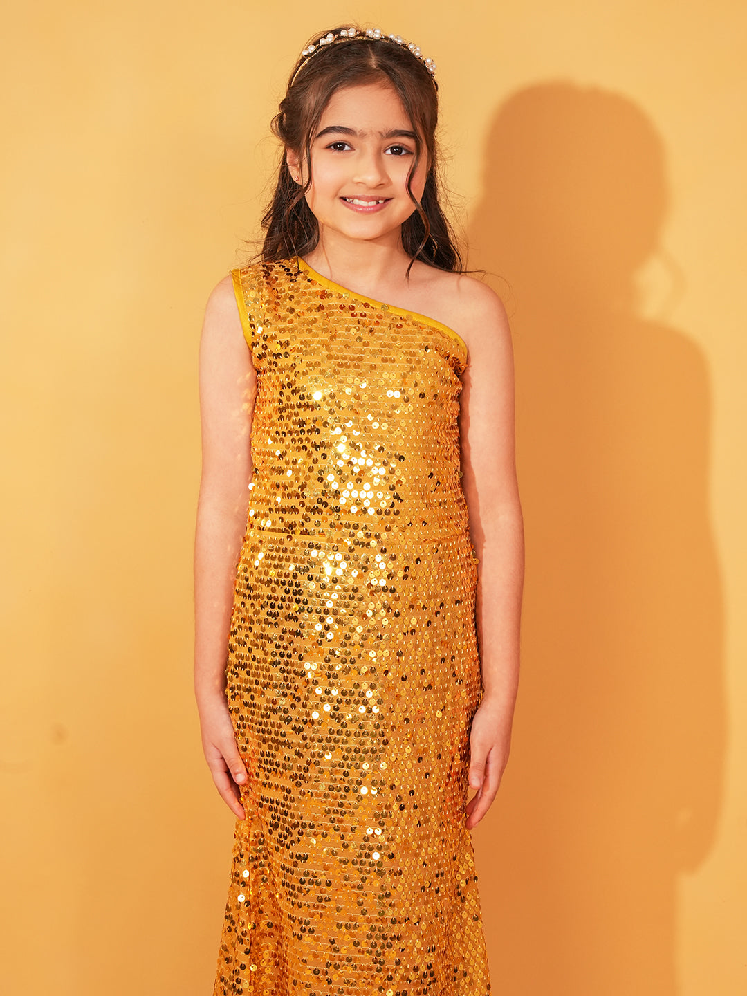 Golden Sequins Party Wear Dress For Girls