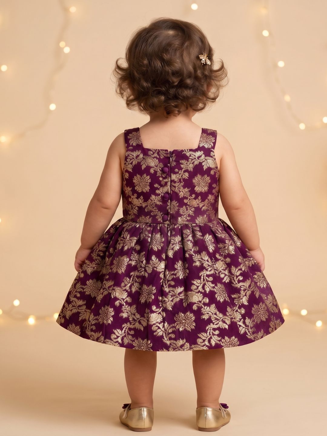 AJ Dezines Purple Floral Embroidery Brocade Frocks For Girls