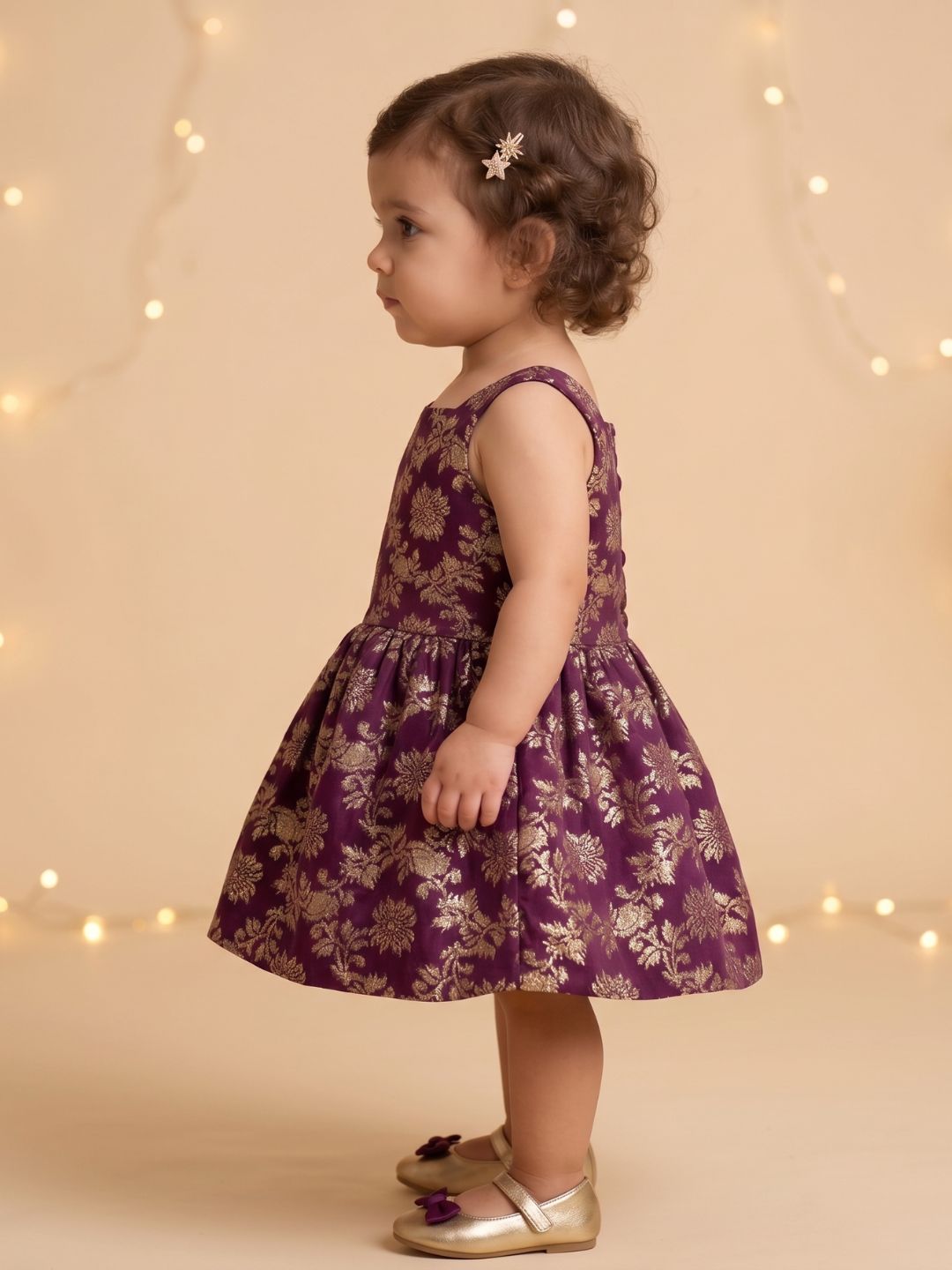AJ Dezines Purple Floral Embroidery Brocade Frocks For Girls