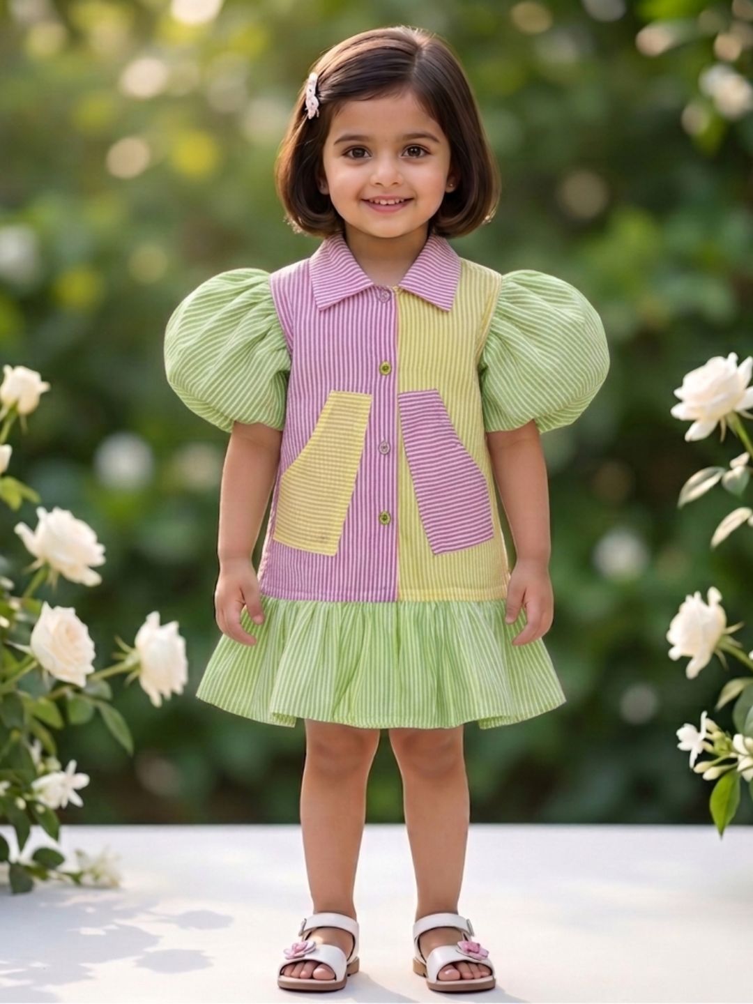 AJ Dezines Multi Color Stripes Cotton Frocks For Girls