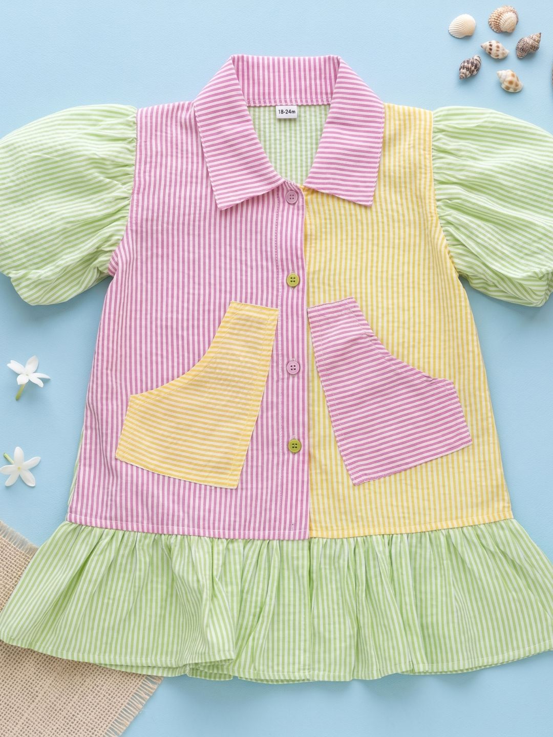 AJ Dezines Multi Color Stripes Cotton Frocks For Girls