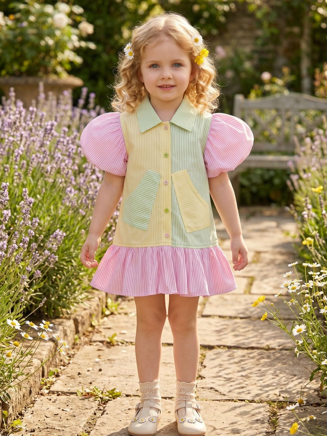 AJ Dezines Multi Color Stripes Cotton Frocks For Girls