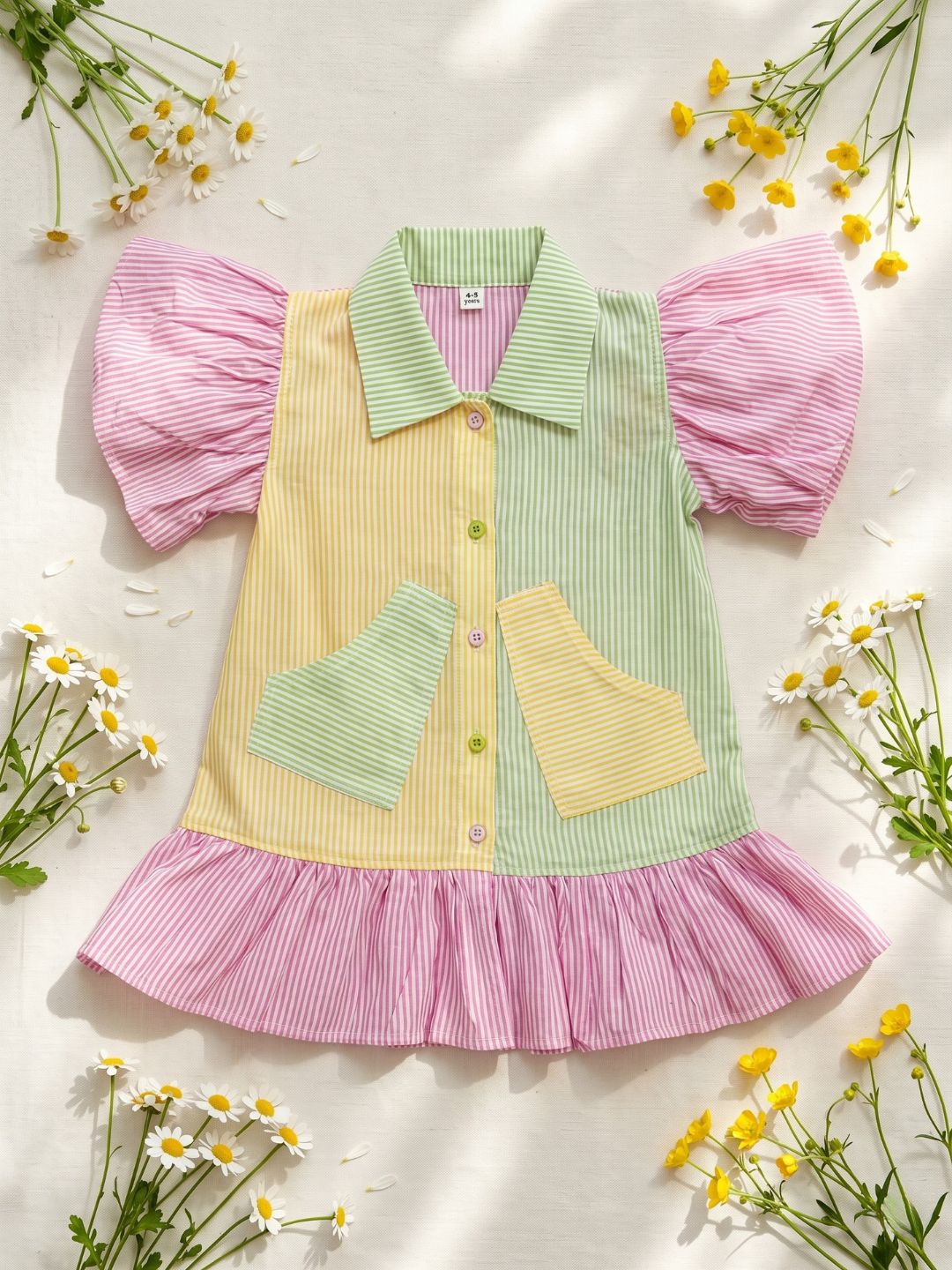 AJ Dezines Multi Color Stripes Cotton Frocks For Girls