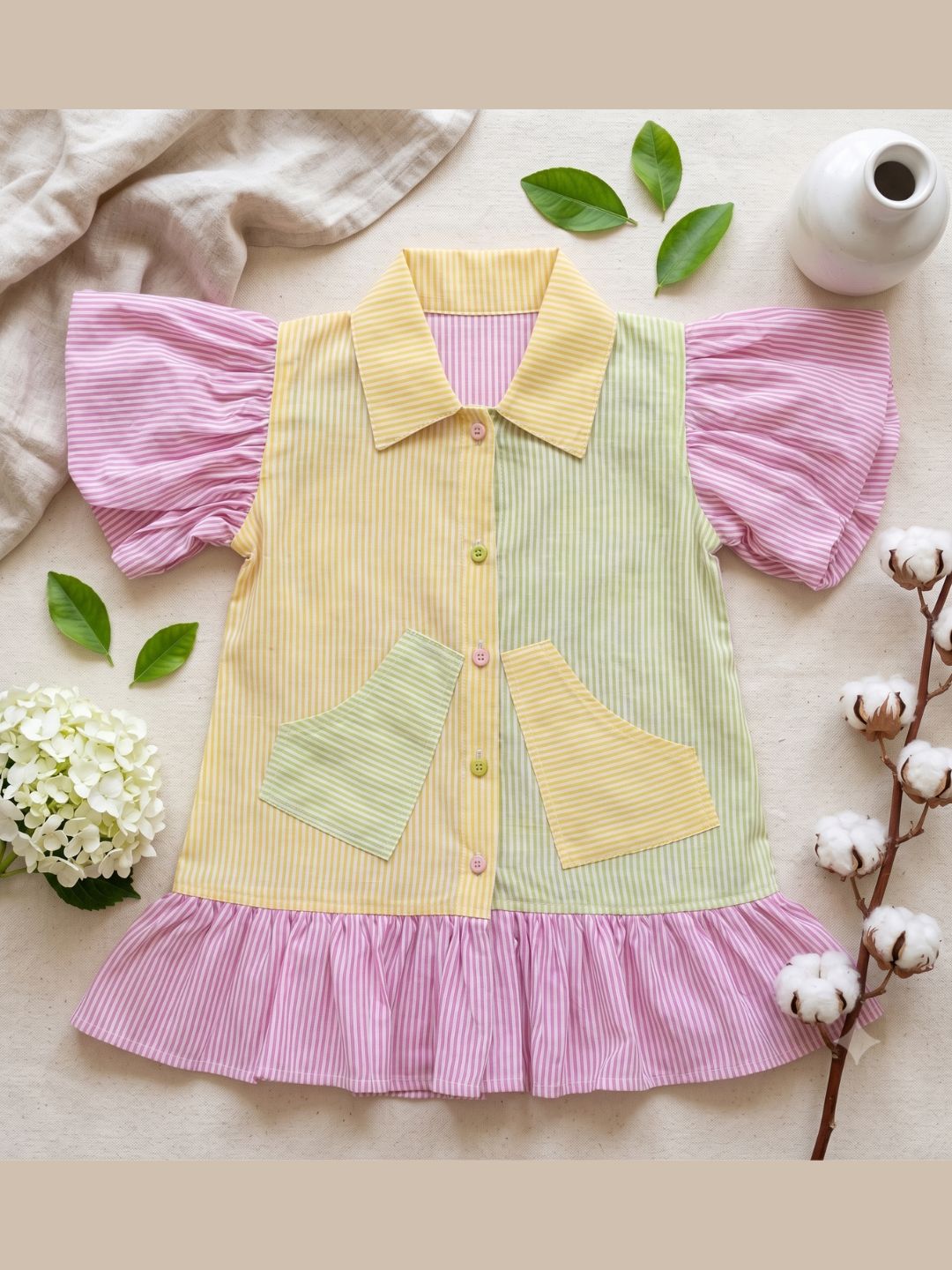 AJ Dezines Pink Stripe Cotton Blend Casual Wear Sibling Set for Kids | Matching Brother & Sister Outfit