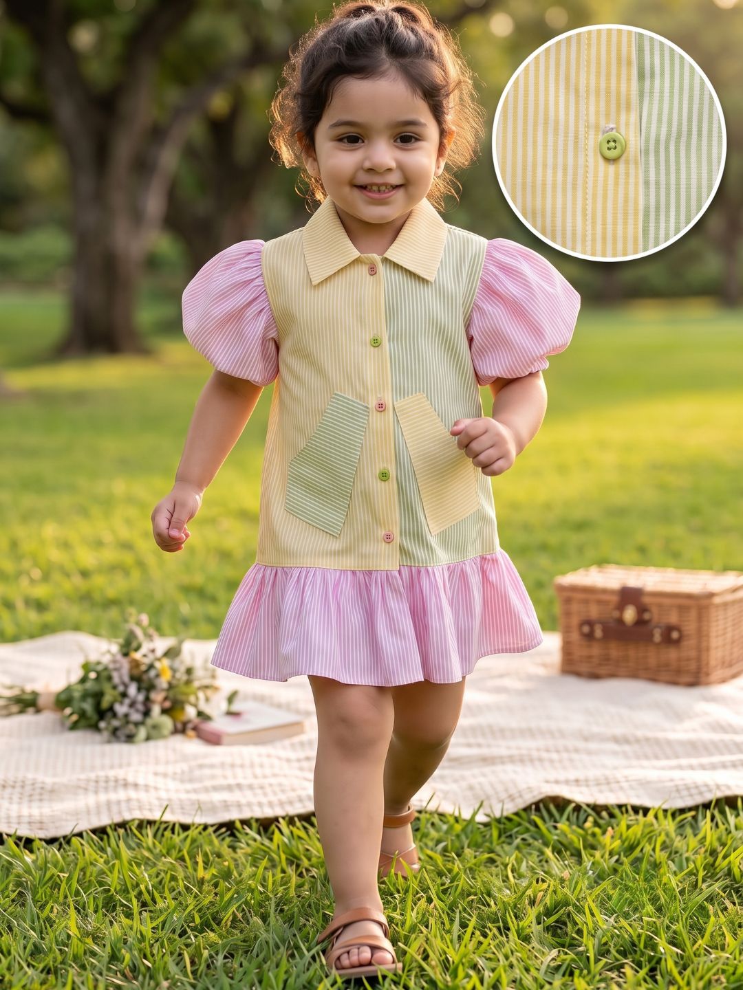 Pink Stripes Cotton Frocks For Girls