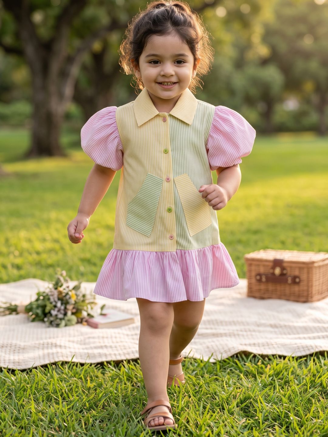 Pink Stripes Cotton Frocks For Girls