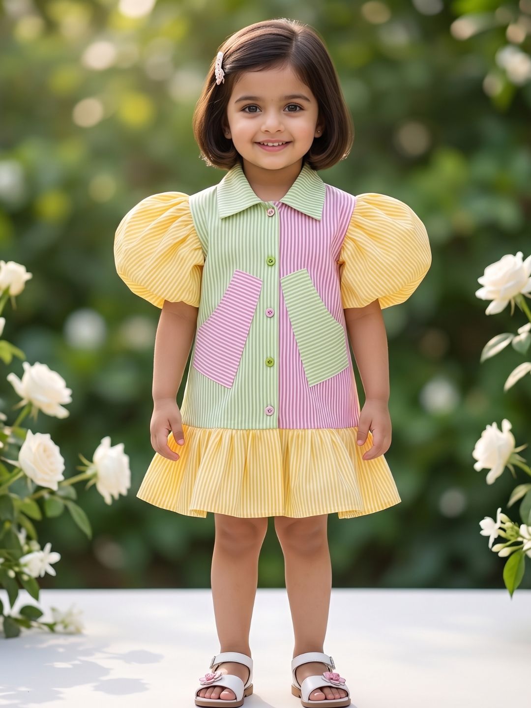 AJ Dezines Multi Color Stripes Cotton Frocks For Girls