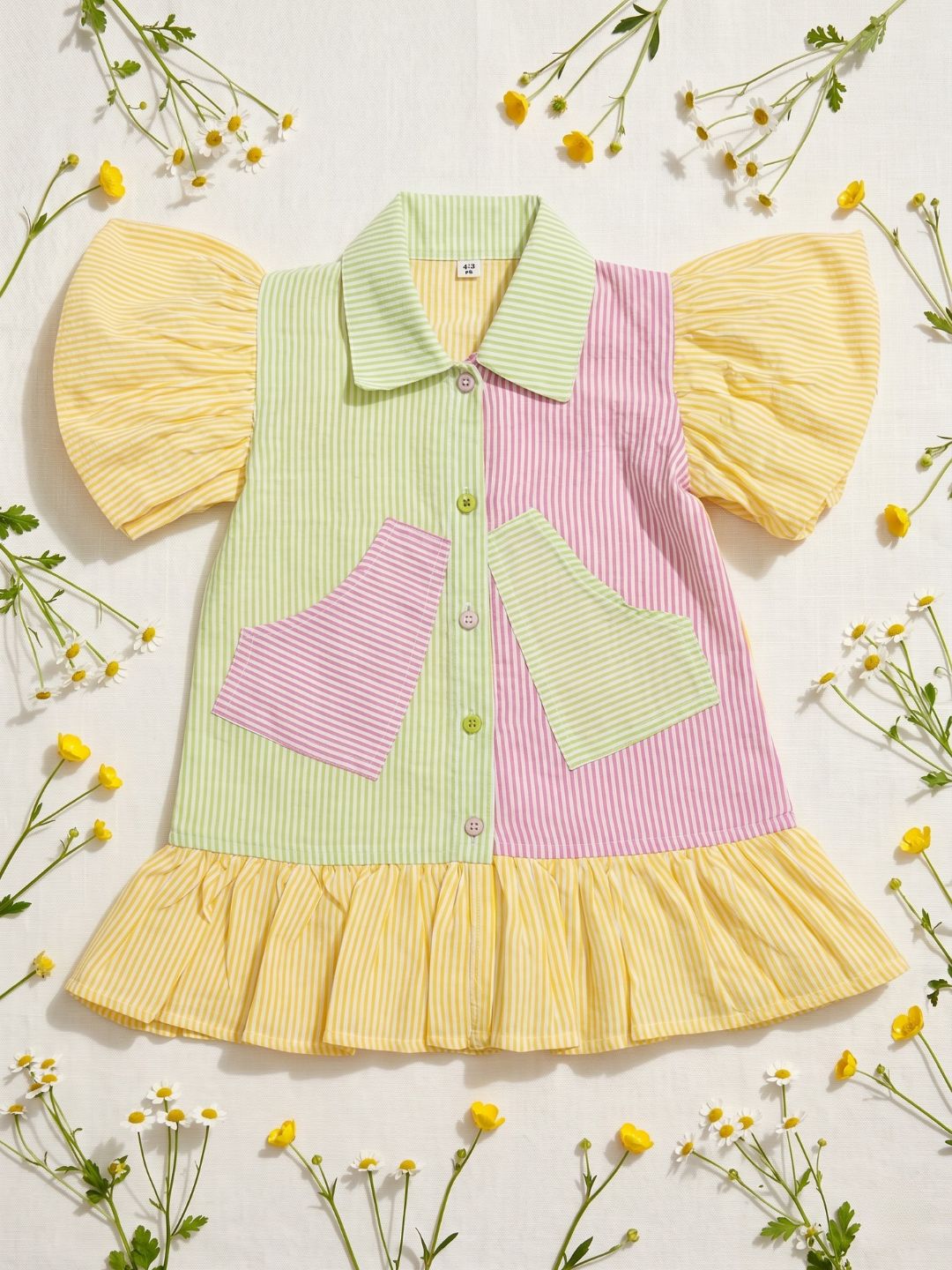 AJ Dezines Multi Color Stripes Cotton Frocks For Girls