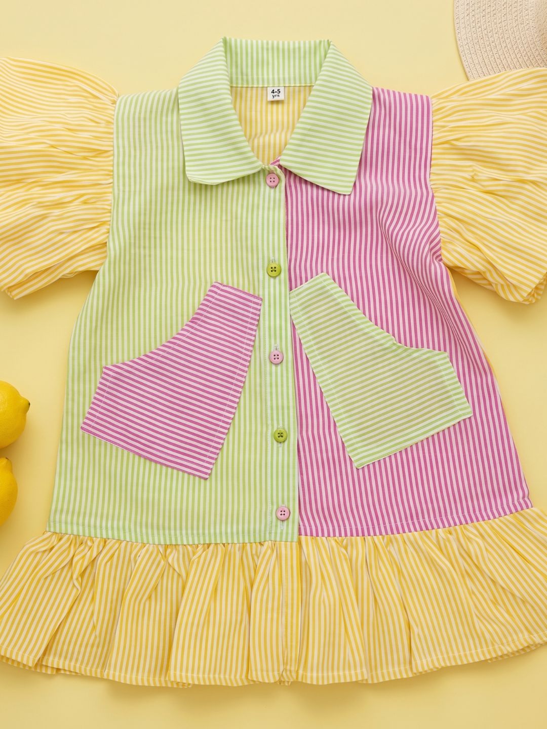 AJ Dezines Multi Color Stripes Cotton Frocks For Girls