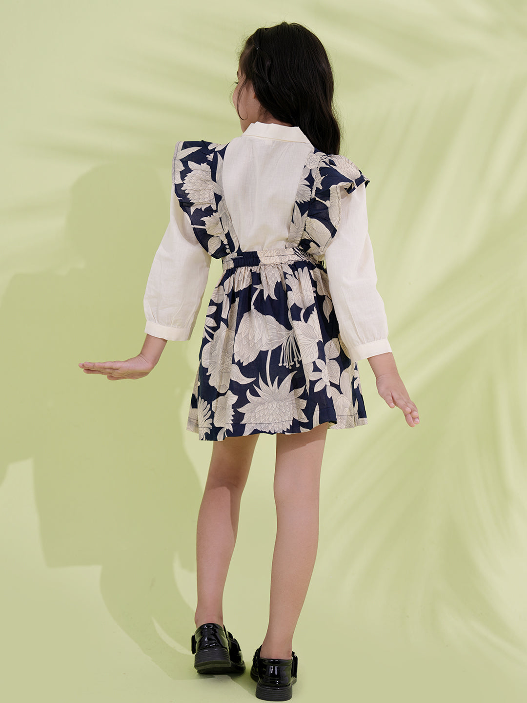 AJ Dezines Navy Blue Floral Pure Cotton Pinafore Dress For Girls