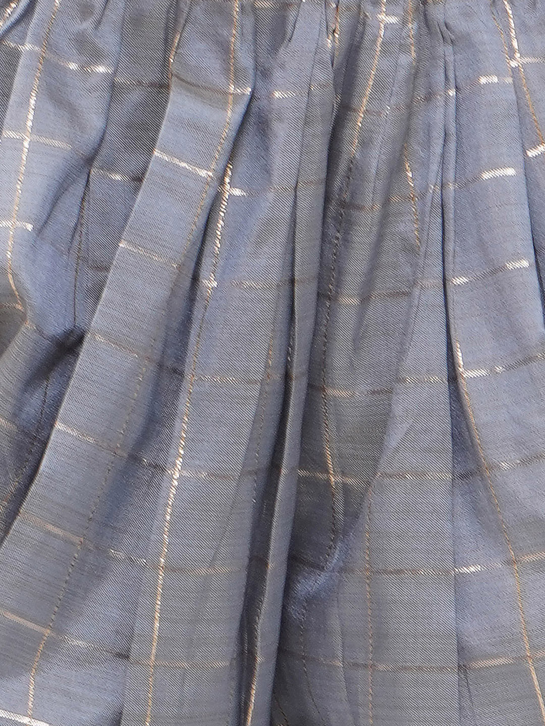 DARK BLUE-GREY Silk blend Sleeveless Check Pattern Print Indo Western for Girls