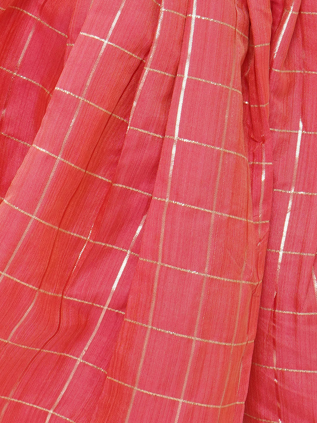 MUSTARD-PINK Silk blend Sleeveless Check Pattern Print Indo Western for Girls