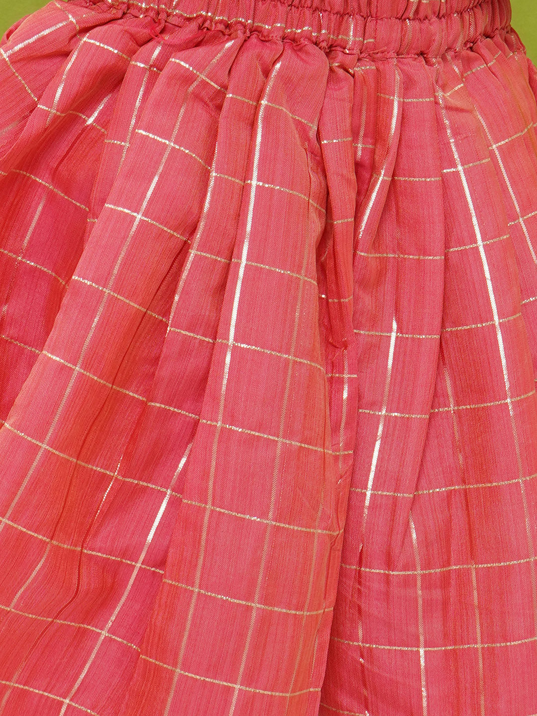 MUSTARD-PINK Silk blend Sleeveless Check Pattern Print Indo Western for Girls