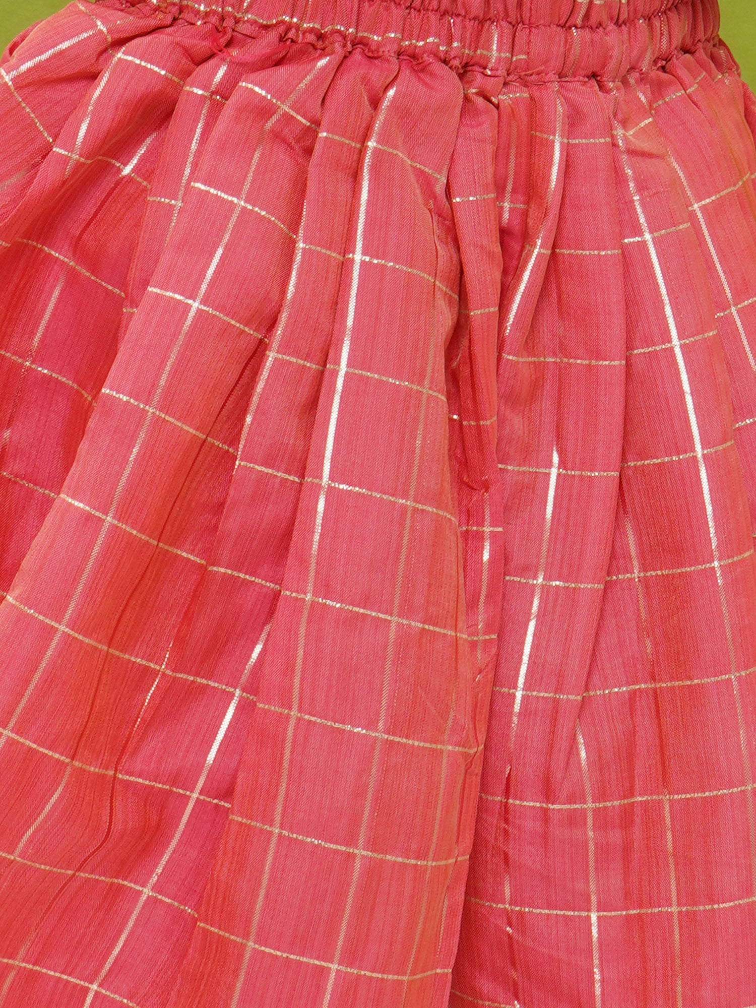 Mustard-Pink Silk Blend Sleeveless Check Pattern Print Indo Western For Girls - AJ Dezines
