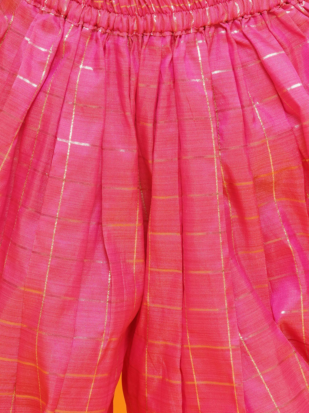 LIME GREEN-PINK Shinny Silk blend Sleeveless Check Pattern Print Indo Western for Girls