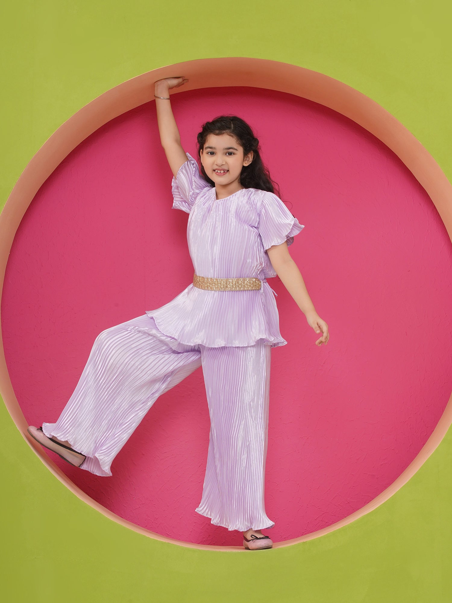 Girls Satin Lavender Indo Western - AJ Dezines