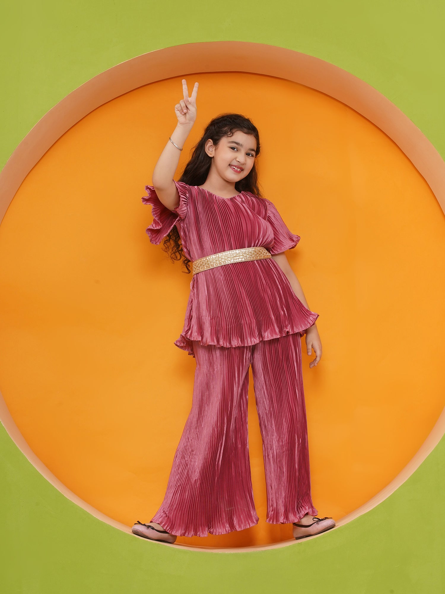 Girls Satin Pink Indo Western