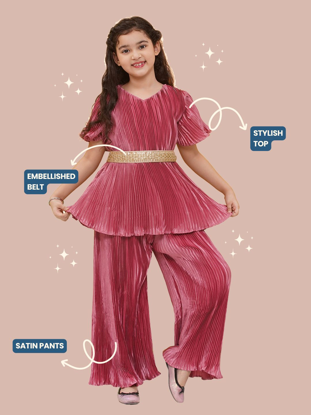 Girls Satin Pink Indo Western