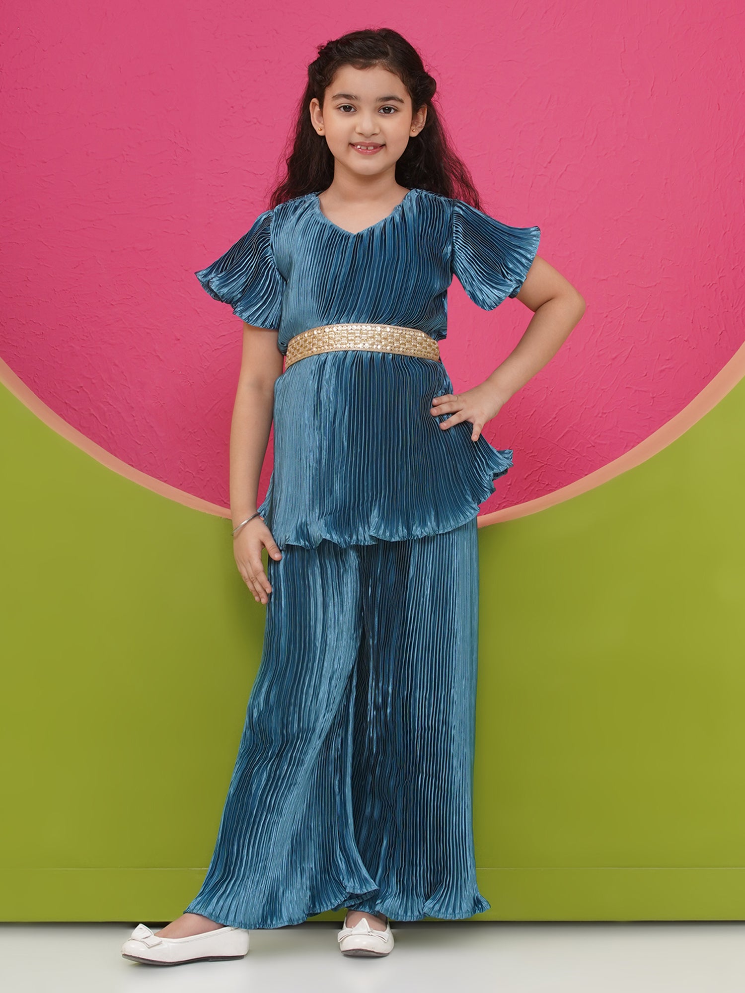 Girls Satin Turquoise Indo Western - AJ Dezines