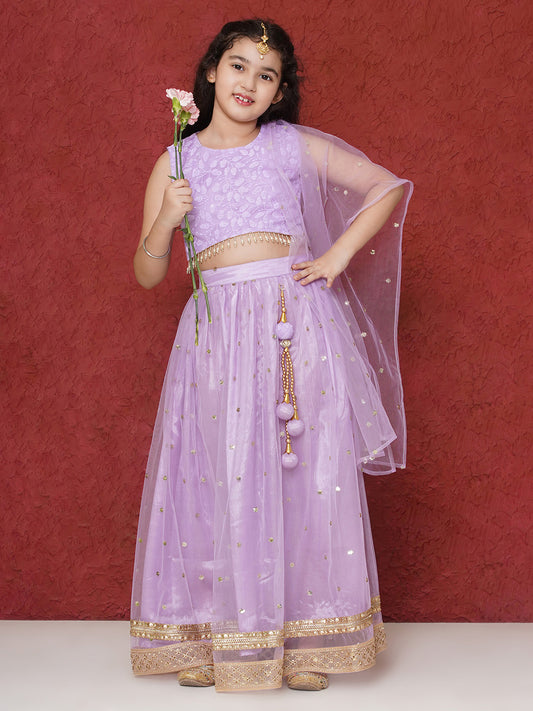 LAVENDER Schiffli Sleeveless Sequence Lehenga Choli for Girls