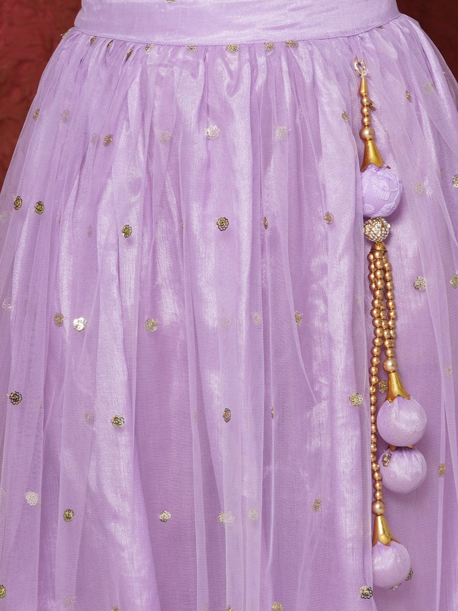 Lavender Schiffli Sleeveless Sequence Lehenga Choli For Girls