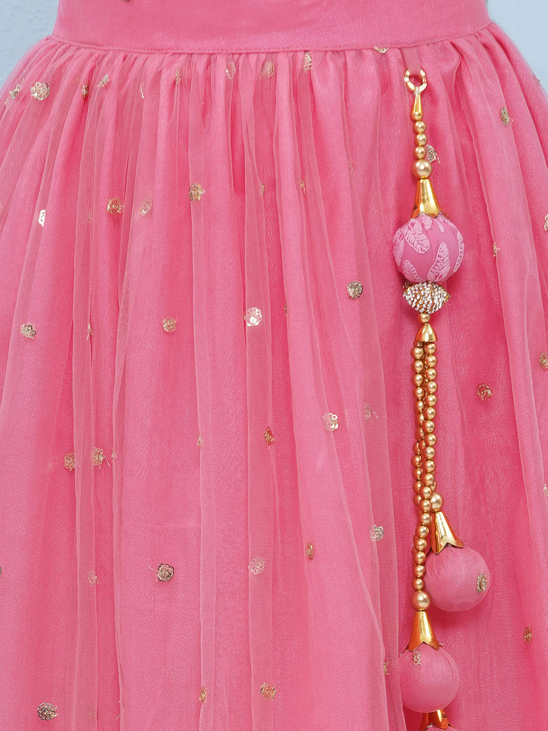 PINK Schiffli Sleeveless Sequence Lehenga Choli for Girls