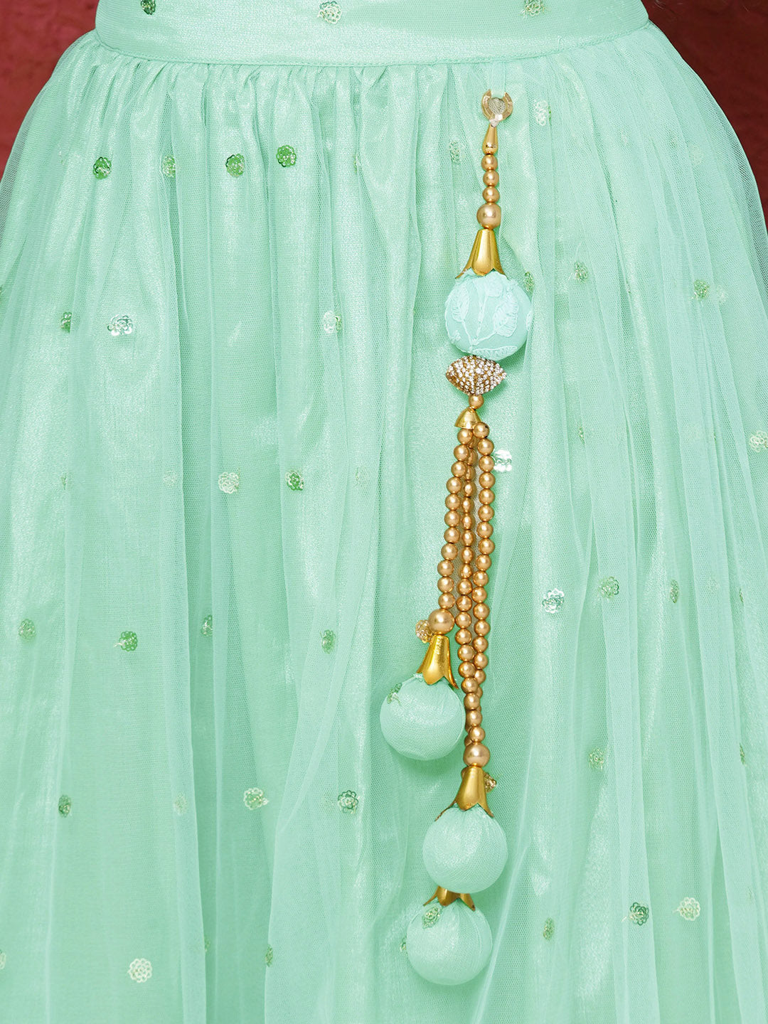 Pista Schiffli Sleeveless Sequence Lehenga Choli For Girls - AJ Dezines