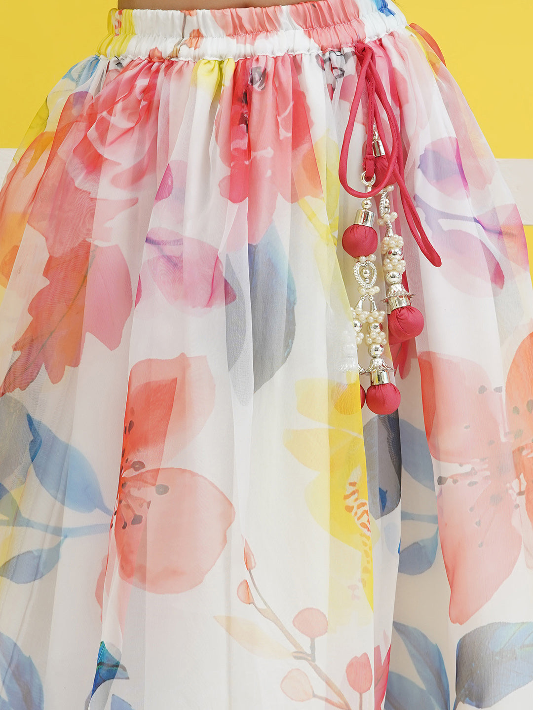 Pink Half Sleeves Floral Print Cotton Blend Lehenga Choli For Girls - AJ Dezines
