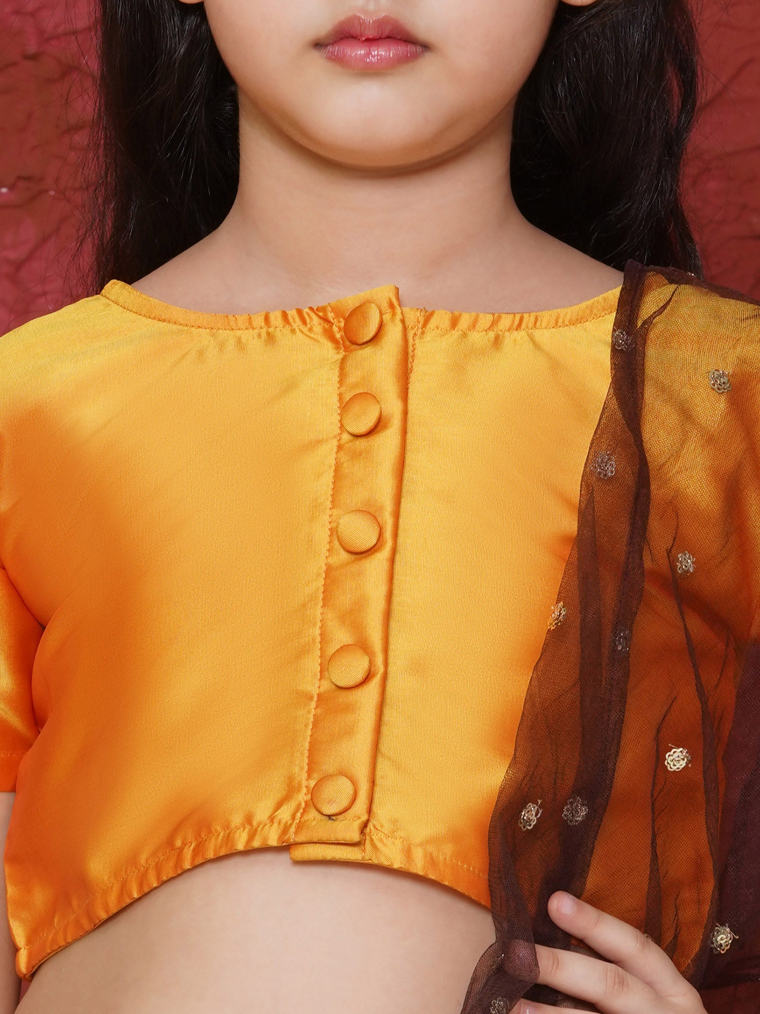 Yellow Organza Half Sleeves Floral Print Lehenga Choli For Girls