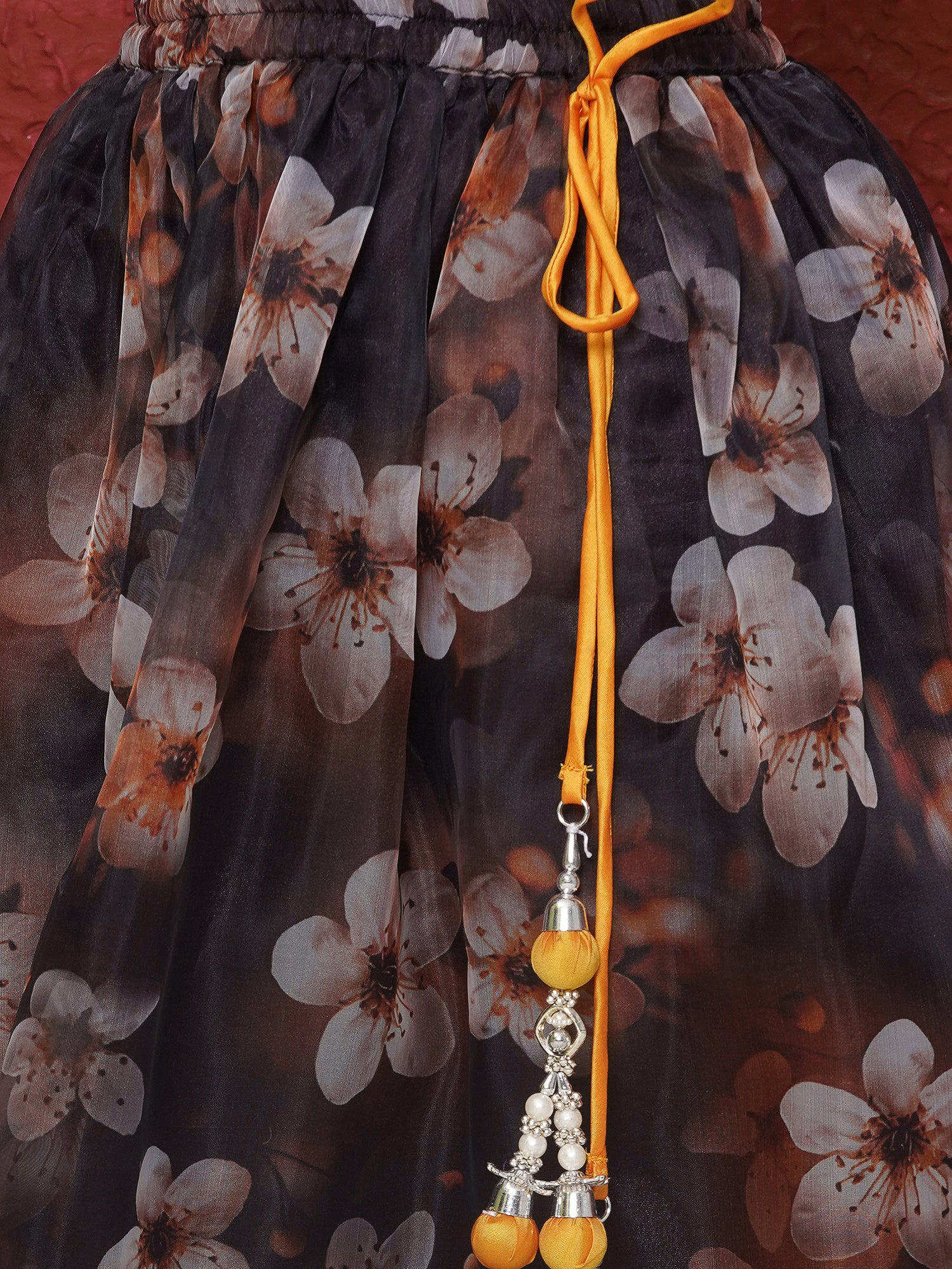 Yellow Organza Half Sleeves Floral Print Lehenga Choli For Girls