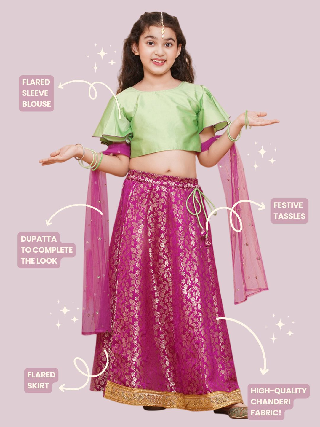 Purple Brocade Half Sleeves Jal Embroidery Lehenga Choli for Girls