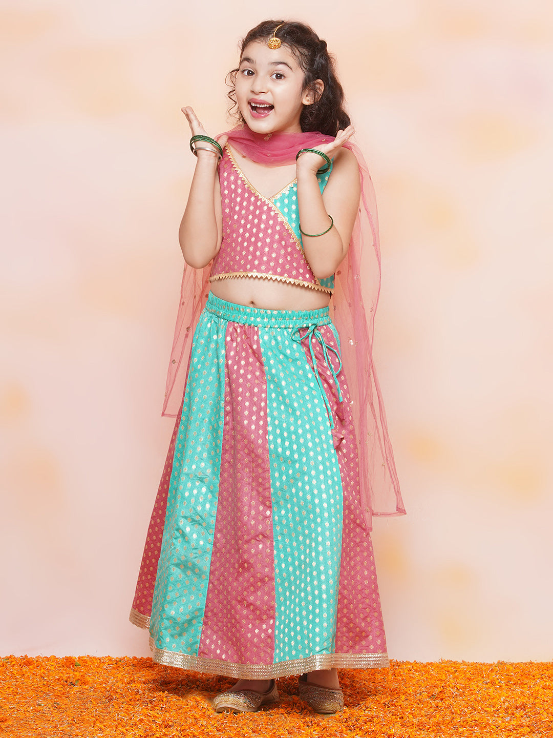 Girls Firozi Embroidered Lehenga Choli Set for Festivals