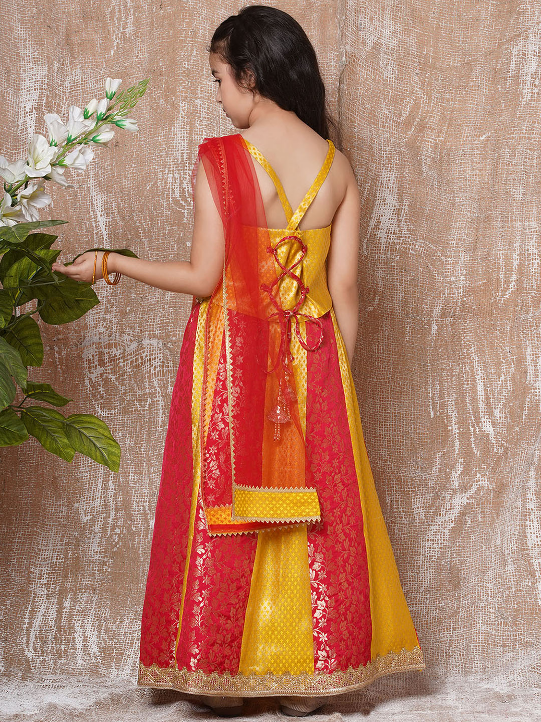 Kids Ethnic Wear Girls Red Embellished Brocade Lehenga Choli