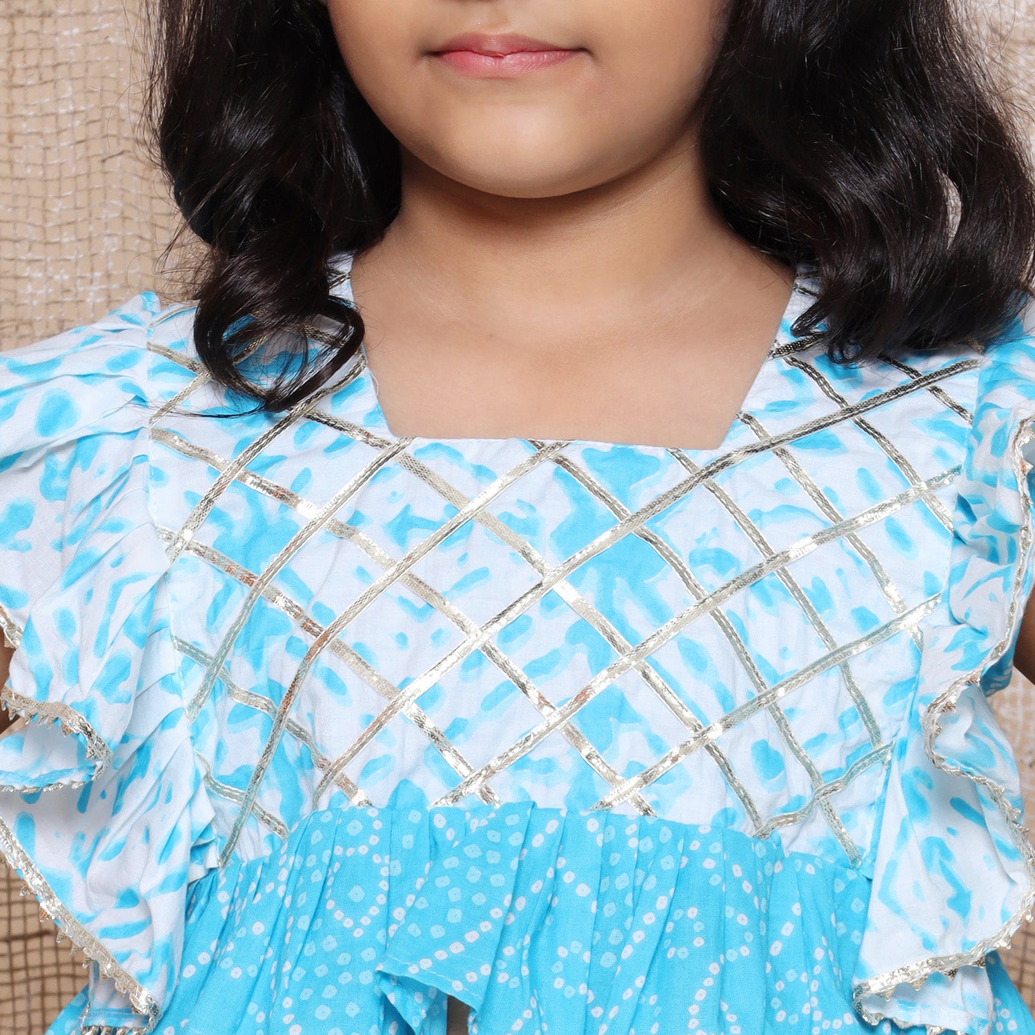 Kids Cotton Bandhani Print Sleeveless Lehenga Choli Set For Girls