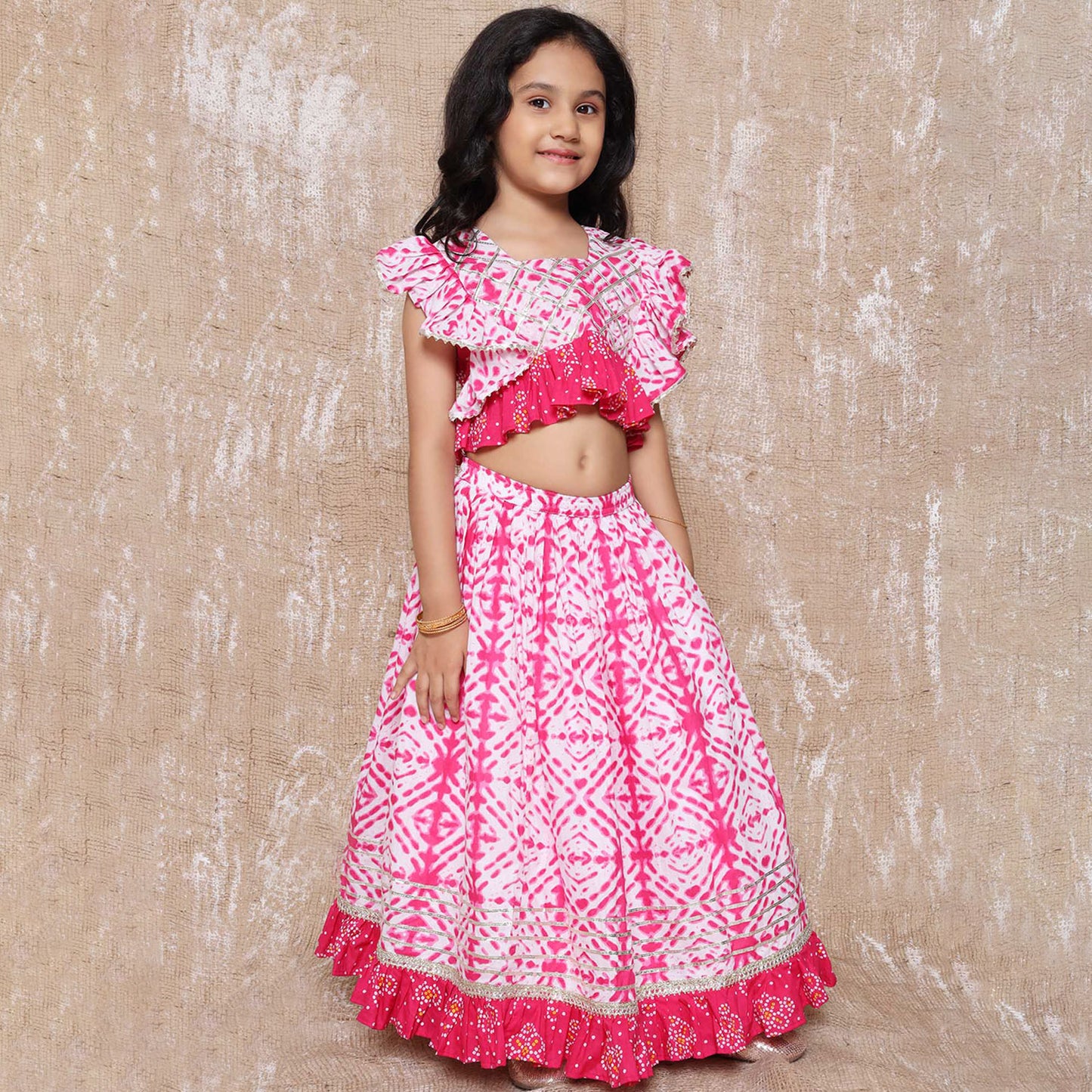 AJ Dezines Kids Cotton Bandhani Print Sleeveless Lehenga Choli Set For Girls