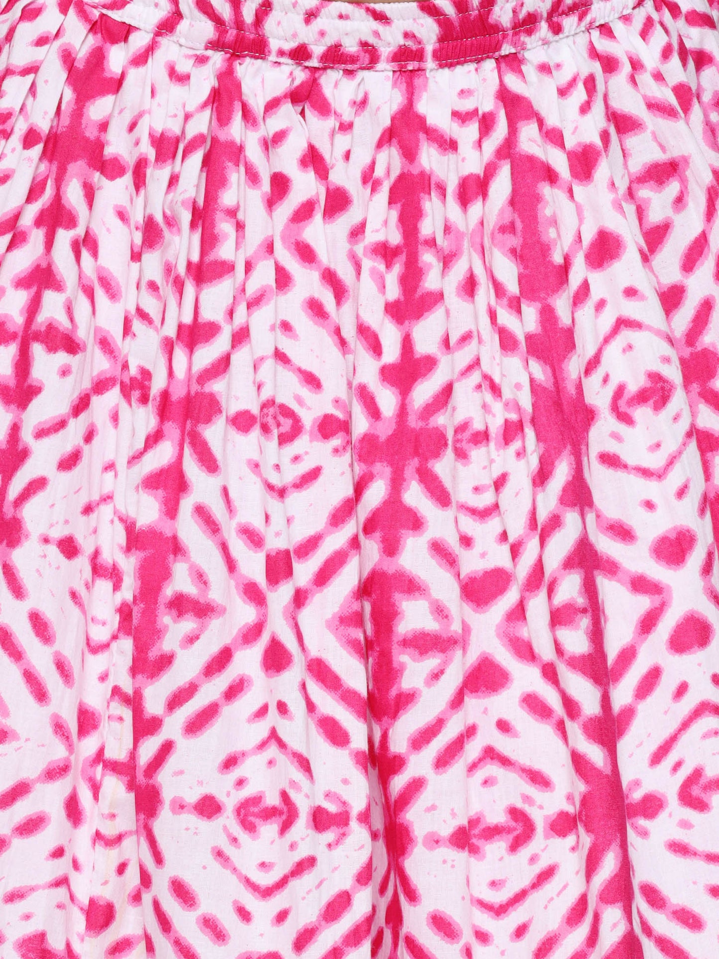 Kids Cotton Bandhani Print Sleeveless Pink Lehenga Choli Set For Girls