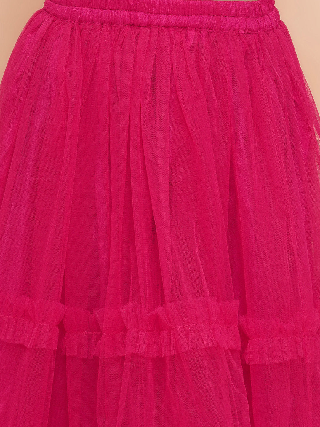 DARK PINK Net Sequenced Sleeveless Flared Lehenga Choli for Girls - AJ Dezines