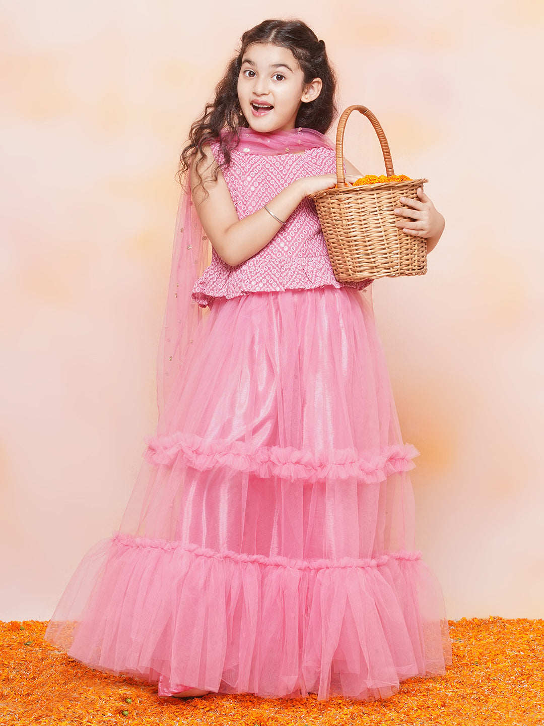 Kids Girls Pink Chikankari Georgette Lehenga Choli - AJ Dezines