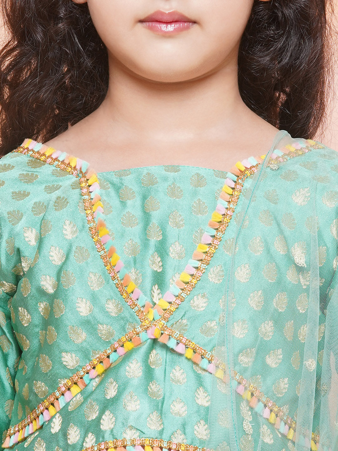 Kids Girls C-Green Brasso Jacquard/Brocade Lehenga Choli - AJ Dezines
