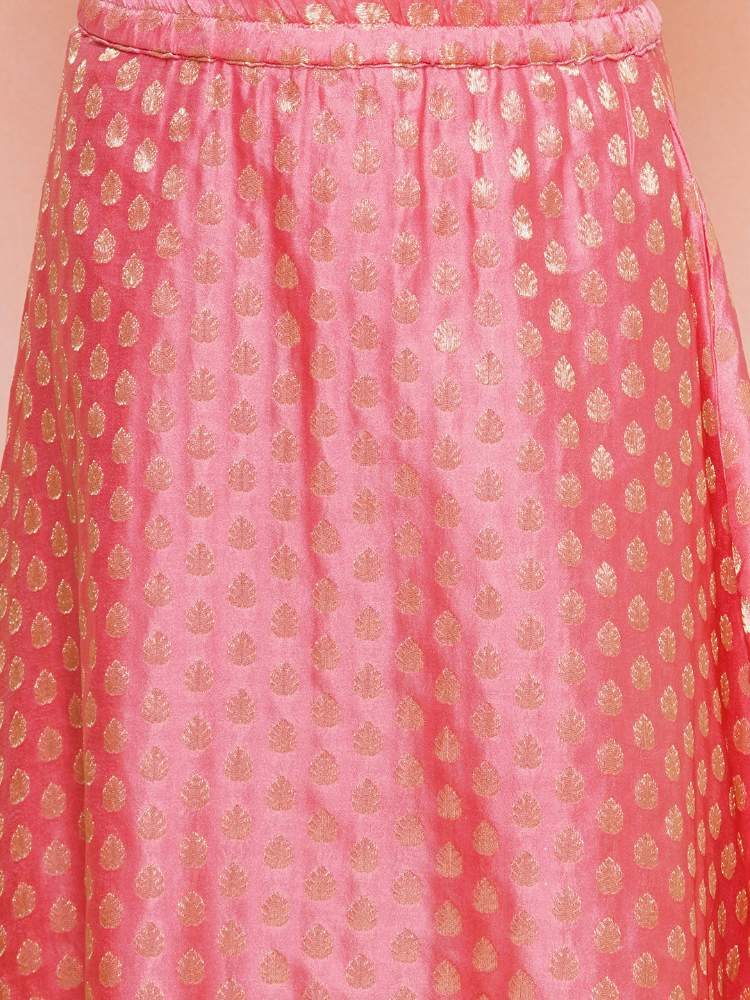 Girls Jacquard Brasso Print 3/4 th Sleeve Pink Lehenga Choli Set