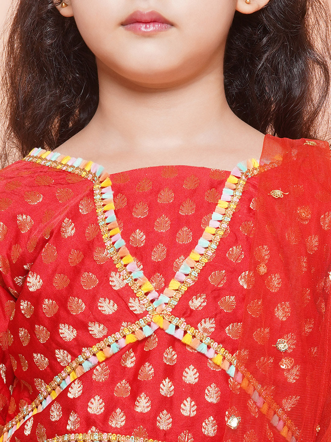 Kids Girls RED Brasso Jacquard/Brocade Lehenga Choli