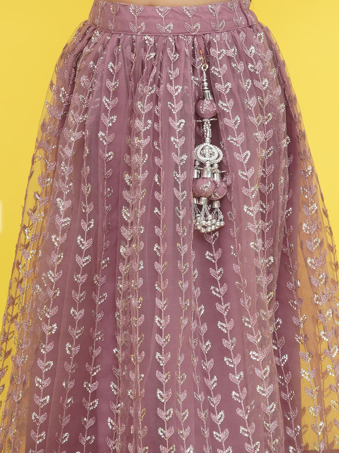 Mauve Sleeveless Sequenced Cotton Blend Lehenga Choli For Girls - AJ Dezines
