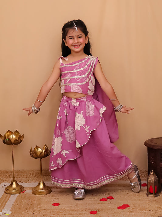 AJ Dezines Pink Cotton Sleeveless Floral Printed  And Gotta Work Lehenga Choli