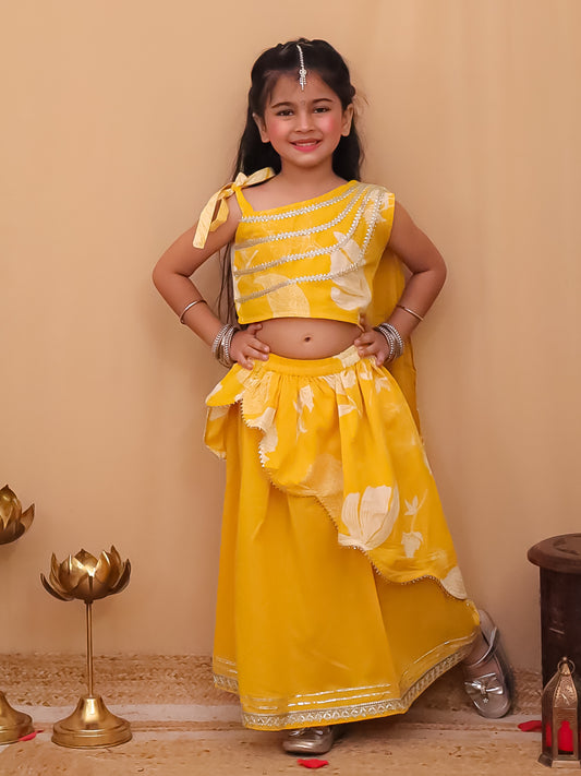 AJ Dezines Pink Cotton Sleeveless Floral Printed  And Gotta Work Lehenga Choli