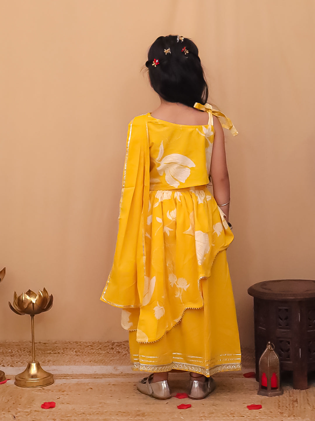 AJ Dezines Pink Cotton Sleeveless Floral Printed  And Gotta Work Lehenga Choli