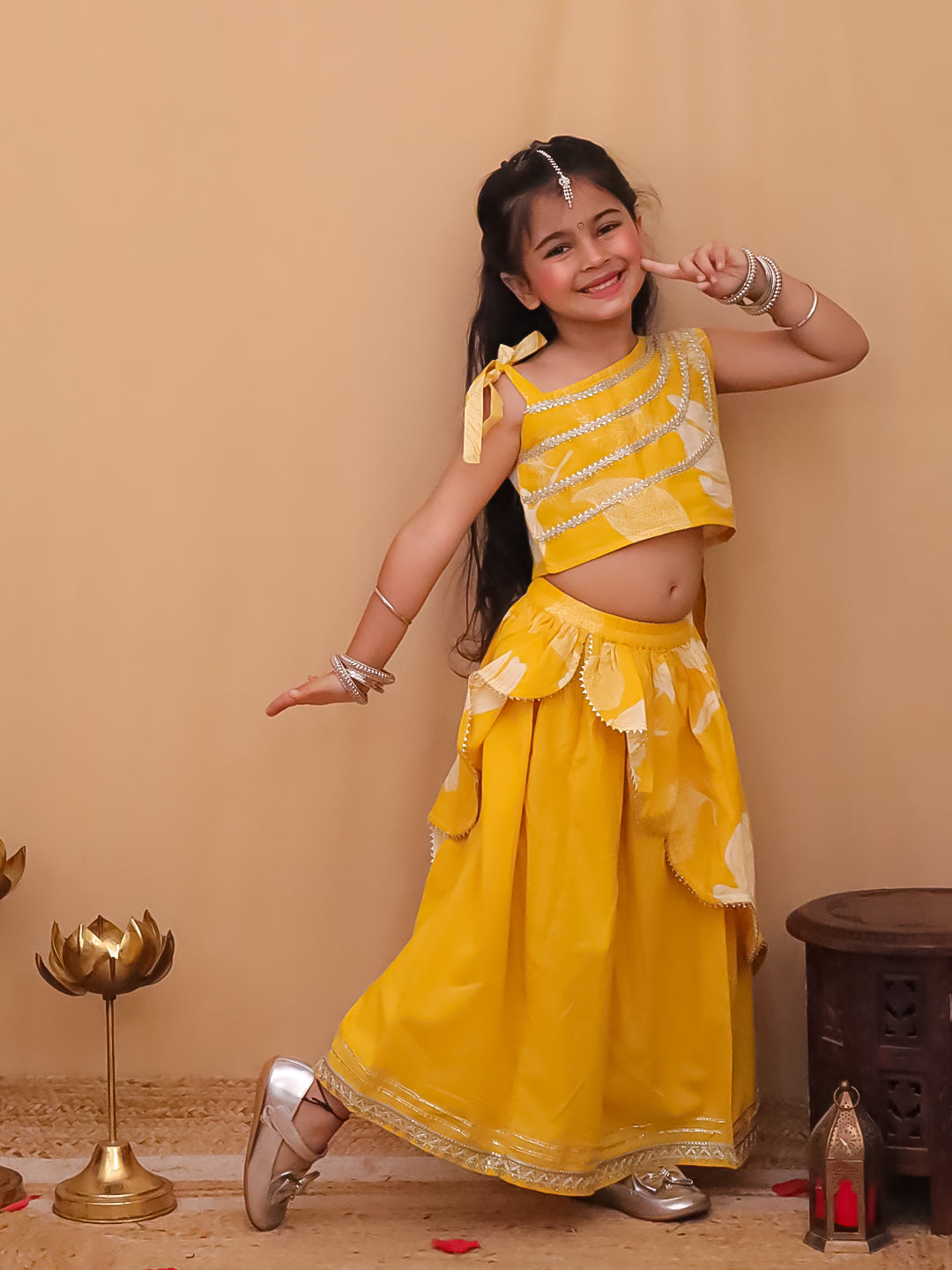 AJ Dezines Pink Cotton Sleeveless Floral Printed  And Gotta Work Lehenga Choli